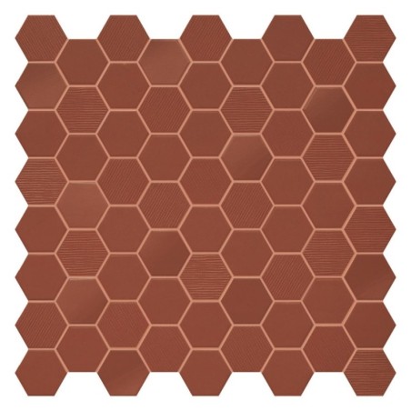 Mini tomette mosaique hexagone rouge foncé mat effet tissu sol et mur 4.3x3.8cm sur trame 31.6x31.6cm terrahexamix rusty