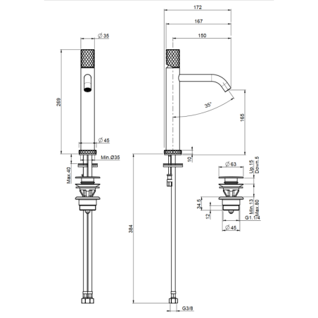 Mitigeur lavabo spillotech chromé noir F3031LXSXCN