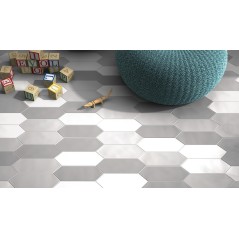 Carrelage losange, navette blanc mat, gris clair, gris foncé 10x30cm,  equipekite