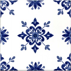 Carrelage décoré Dif zina bleu allégé brillant sur fond ivoire 20x20x0.7cm tradition