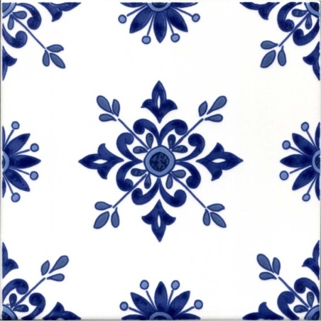 Carrelage décoré Dif zina bleu allégé brillant sur fond ivoire 20x20x0.7cm tradition