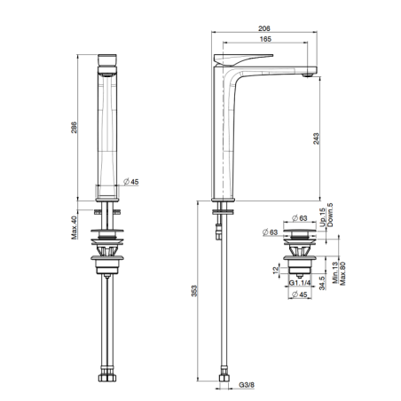 Mitigeur lavabo fizeta chromé, chromé noir, doré, blanc mat, noir mat F3961/HN