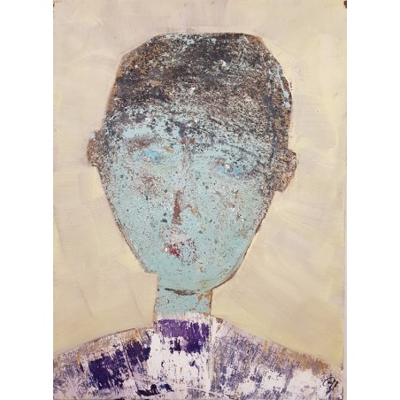 Peinture contemporaine, portrait, tableau moderne figuratif, acrylique sur toile 100x73cm représentant une tête verte