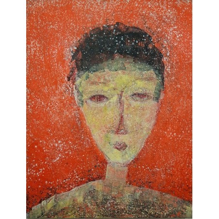 Peinture moderne, portrait, tableau contemporain figuratif, acrylique sur toile 116x89cm représentant une tête orange