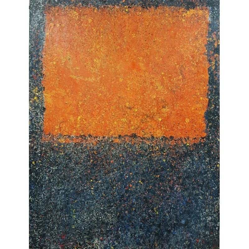 Peinture contemporaine, tableau moderne abstrait, acrylique sur toile 116x89cm intitulée fenêtre orange.