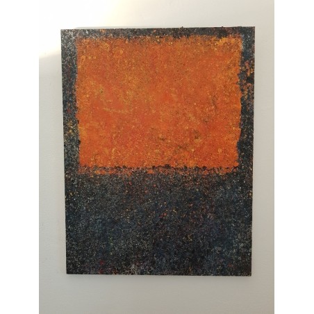 Peinture contemporaine, tableau moderne abstrait, acrylique sur toile 116x89cm intitulée fenêtre orange.