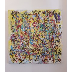 Peinture moderne, tableau contemporain figuratif, tableau moderne figuratif, sur toile 100x100cm intitulée: foule jaune