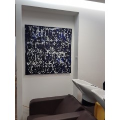 Tableau moderne, peinture contemporaine figurative, acrylique sur toile 100x100cm intitulée: foule bleue