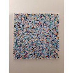 Tableau contemporain, peinture moderne figurative, acrylique sur toile 100x100cm intitulée: petite friture bleue.