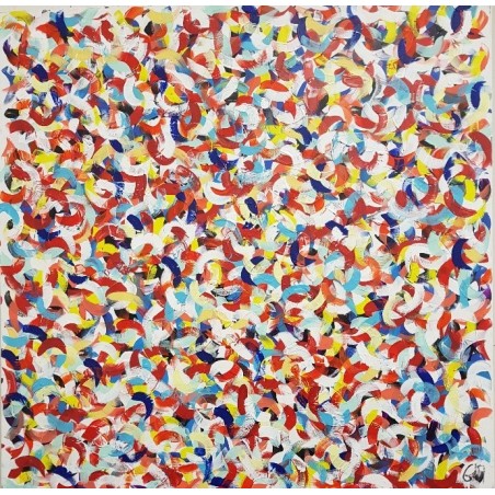 Tableau contemporain, peinture moderne figurative, acrylique sur toile 100x100cm intitulée: petite friture rouge.