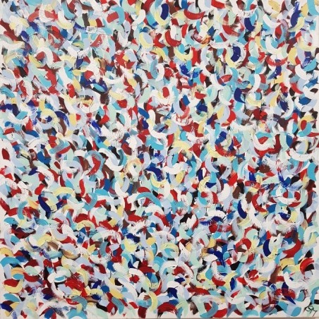 Peinture contemporaine, tableau moderne figuratif, acrylique sur toile 100x100cm intitulée: petite friture bleue 2.