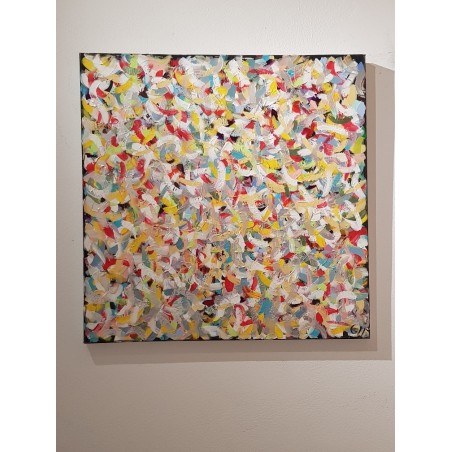 Tableau moderne, peinture contemporaine figurative, acrylique sur toile 80x80cm intitulée: petite friture colorée 2.