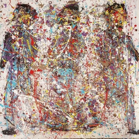 Peinture contemporaine acrylique sur toile 100x100cm intitulée: 3 hommes qui marchent.