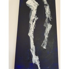 Peinture contemporaine acrylique sur toile intitulée: triptyque femmes en blanc sur fond bleu  3 fois 40x120cm.