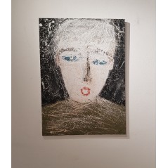 Peinture contemporaine, portrait, tableau moderne figuratif, acrylique sur toile 100x73cm intitulée: enfant au pull vert.
