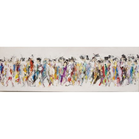 Peinture contemporaine, tableau moderne figuratif, acrylique sur toile 150x50cm représentant des HQM en couleur 3.