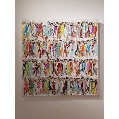 Peinture moderne, tableau contemporain figuratif, acrylique sur toile 100x100cm représentant des HQM en couleur 4.