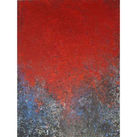Peinture contemporaine, tableau moderne abstrait, acrylique sur toile 116x89cm intitulée ciel rouge.