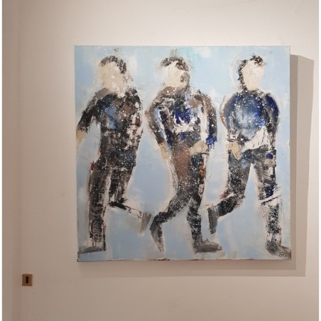 Peinture moderne, tableau contemporain figuratif, acrylique sur toile 100x100cm intitulée : Jogging1.