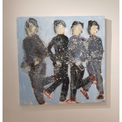 Peinture contemporaine, tableau moderne figuratif, acrylique sur toile 100x100cm intitulée : Jogging2.