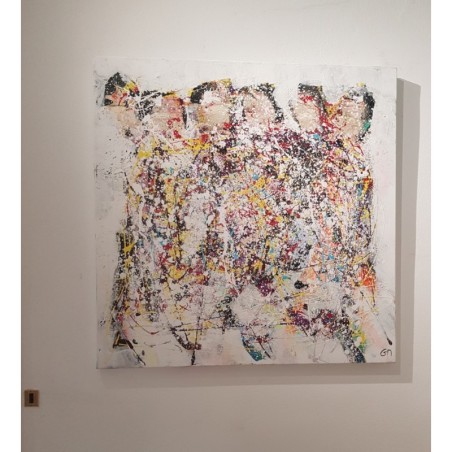 Peinture contemporaine, tableau moderne abstrait, acrylique sur toile 100x100cm intitulée: jogging2.