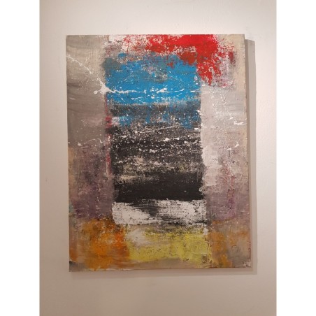 Peinture contemporaine, tableau moderne abstrait, acrylique sur toile 116x89cm intitulée fenêtre sur azur2.