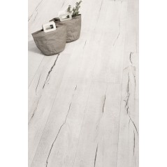 Carrelage imitation parquet bois ancien fendu blanchi, sol et mur, 20x120cm rectifié, santatimewood blanc