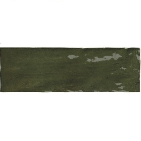 Carrelage imitation Zellige vert foncé brillant, eqxriviera botanical green 13.2x13.2cm et 6.5x20cm