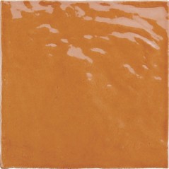 Carrelage imitation Zellige orange brillant, eqxriviera ginger 13.2x13.2cm et 6.5x20cm