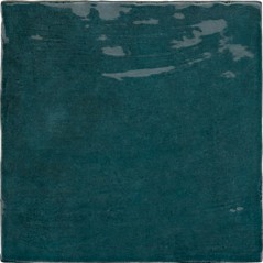 Carrelage imitation Zellige bleu turquoise brillant, eqxriviera quetzal 13.2x13.2cm et 6.5x20cm