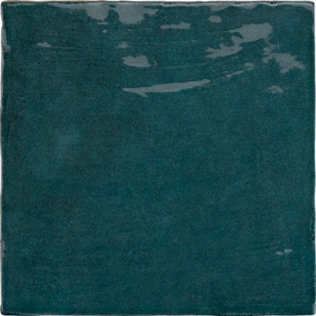 Carrelage imitation Zellige bleu turquoise brillant, eqxriviera quetzal 13.2x13.2cm et 6.5x20cm